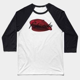 Red French Beret with the word 'Fashionista' in it Baseball T-Shirt